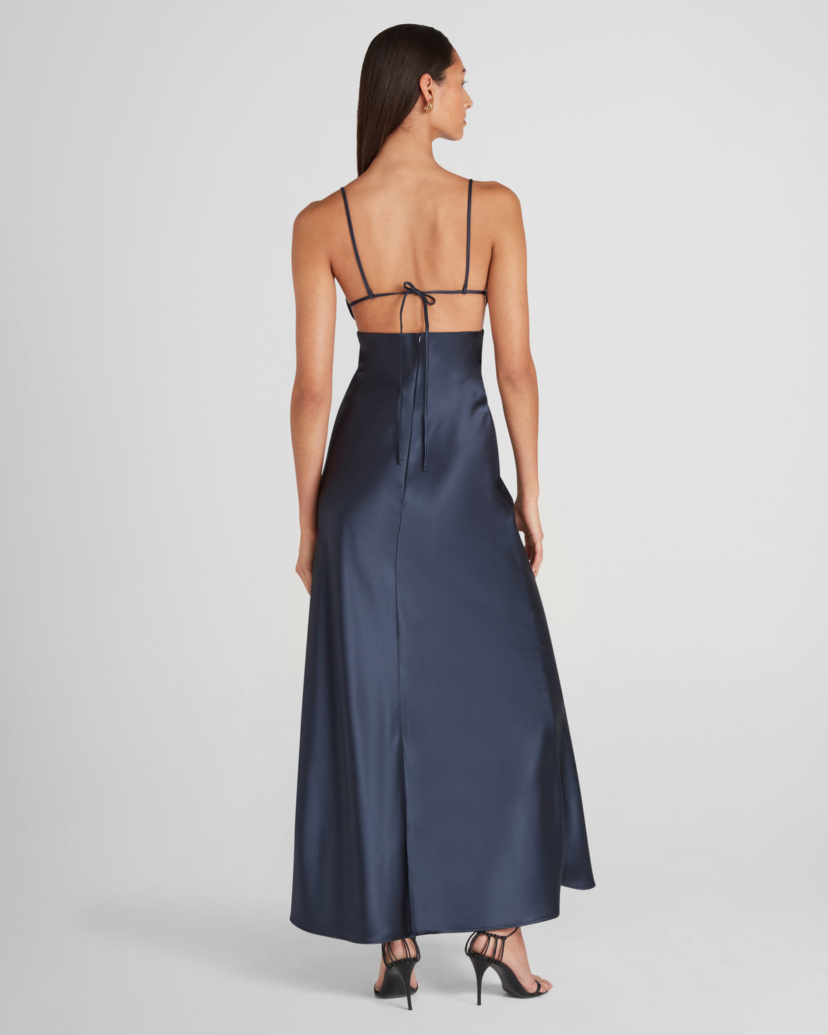 Rodari Dress in blue Cady Satin and Silk Creponne