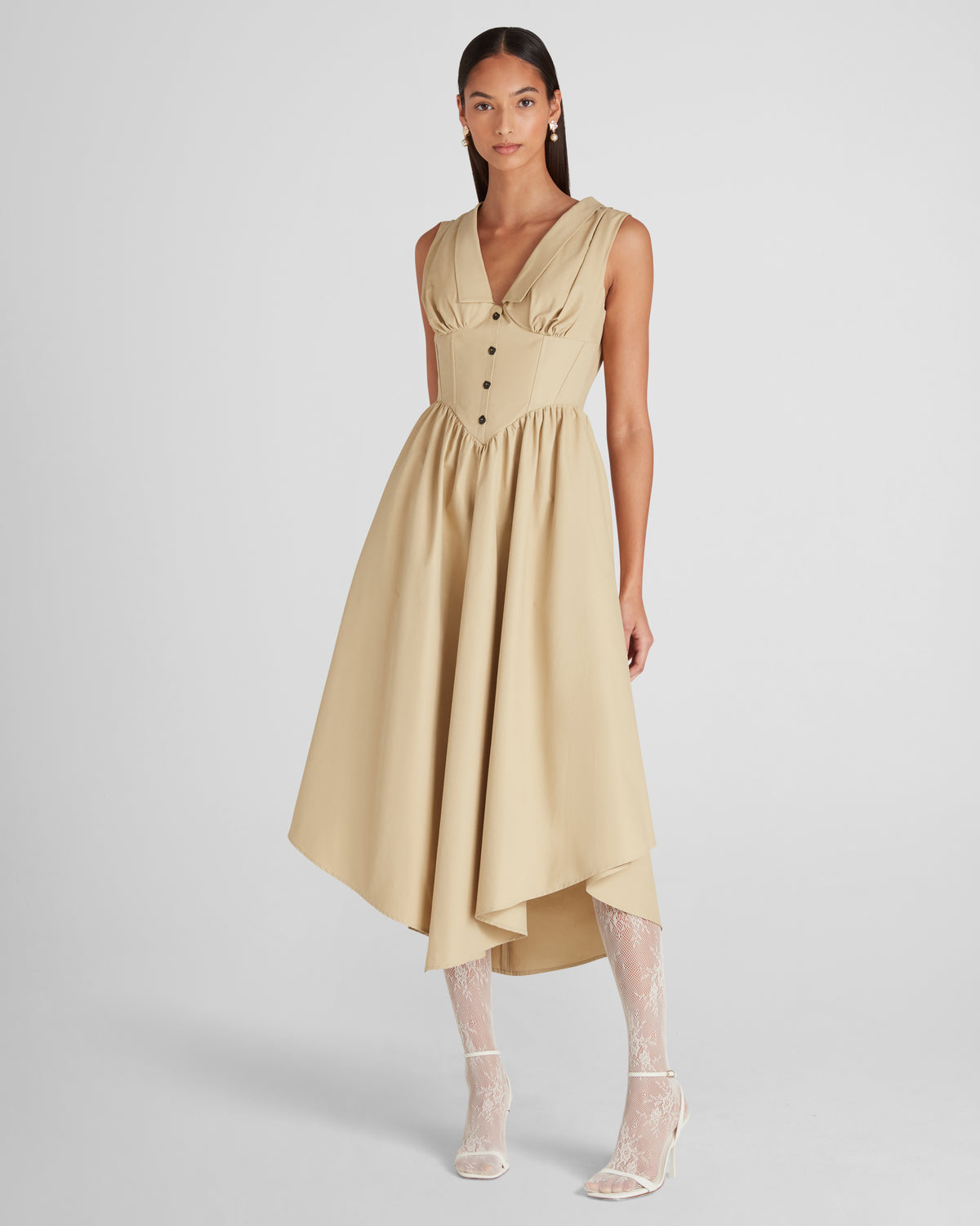 Santos dress in satin cotton with a sculptural corset