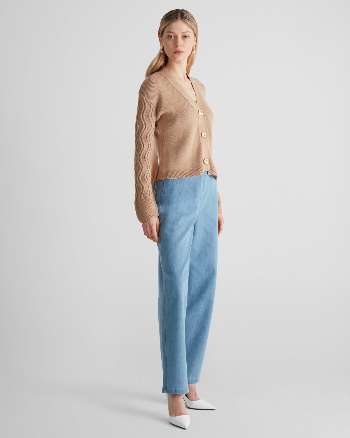 Wei Wei Knit Cardigan in beige Cashmere and Cotton