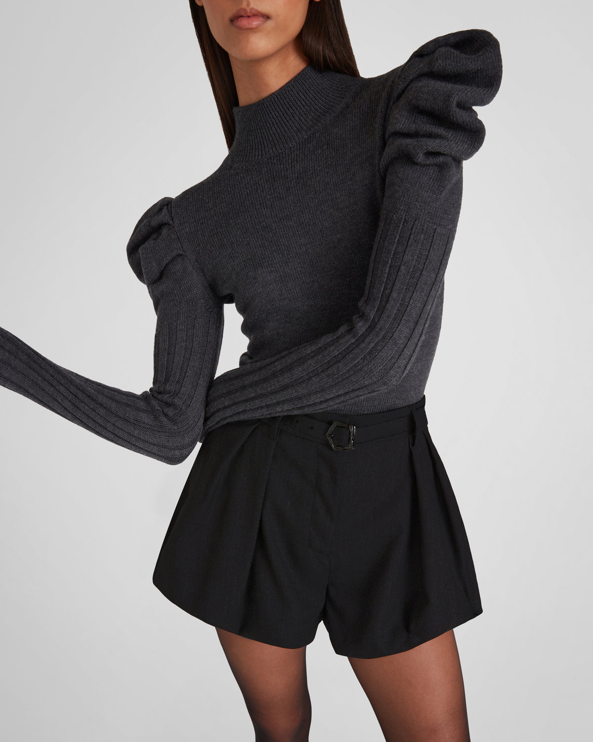 Sherman Shorts belted sculptural wool with pleats