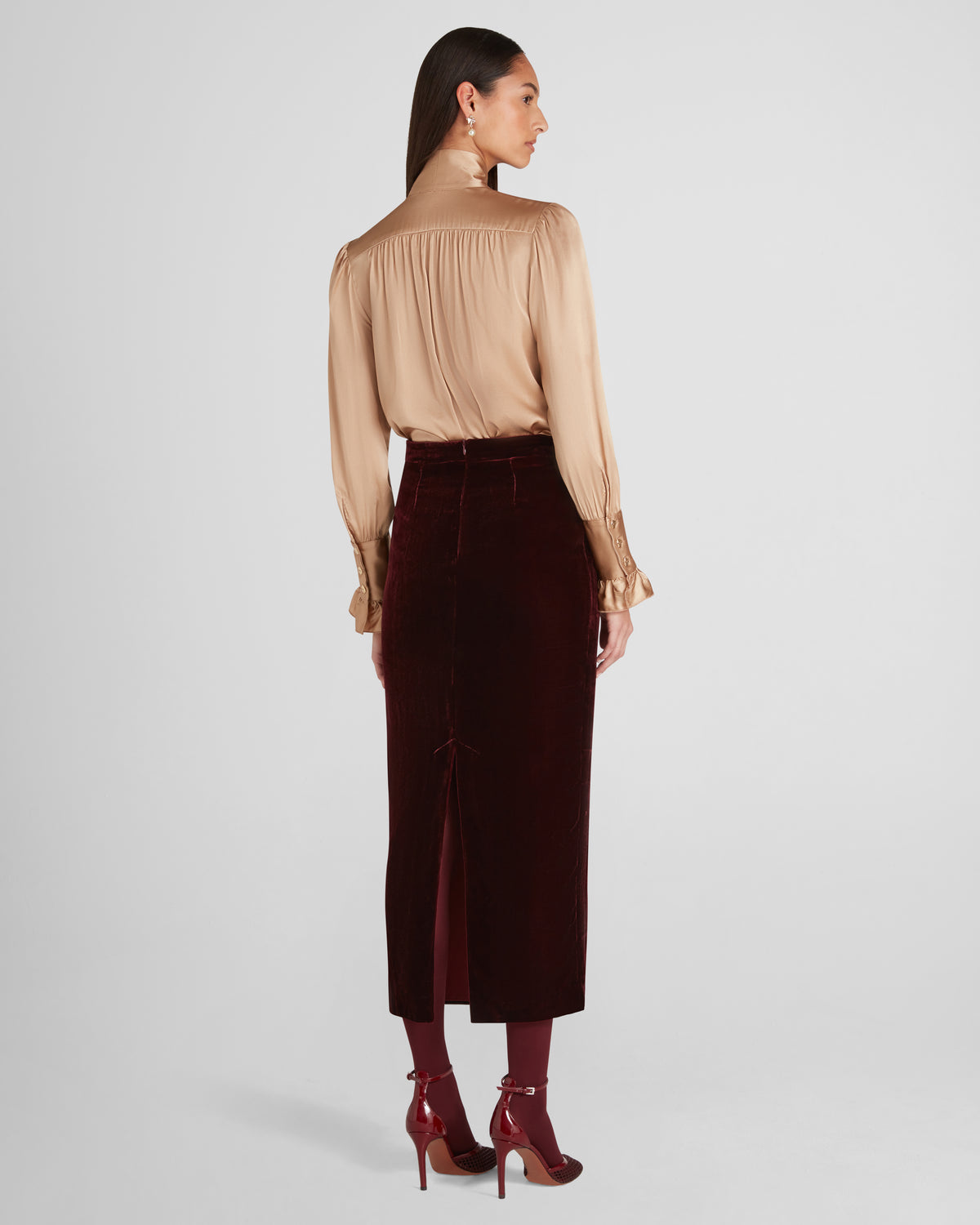 Shea Skirt in burgundy Silk Velvet
