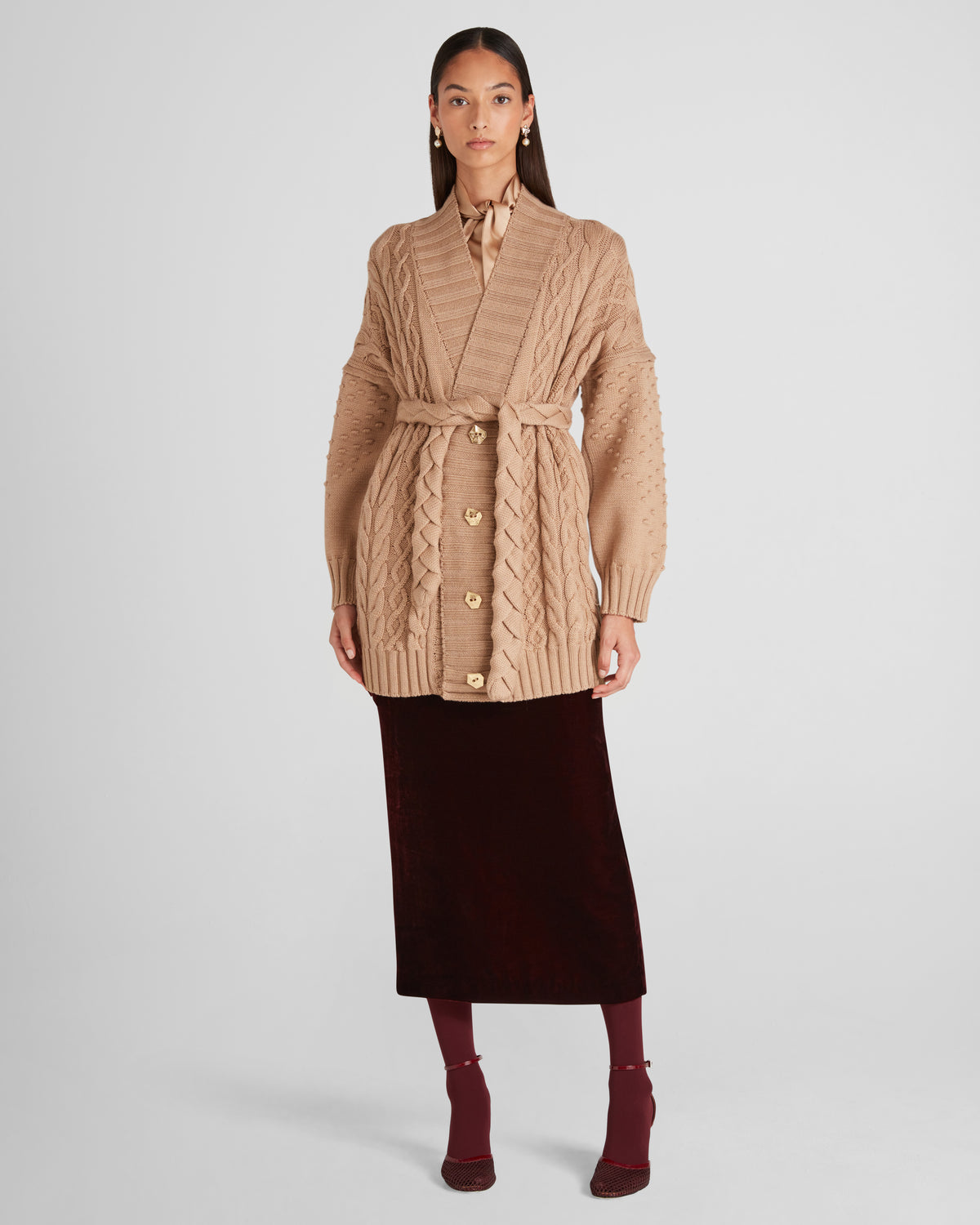 Tracey belted cardigan in sculptural Zegna merino wool