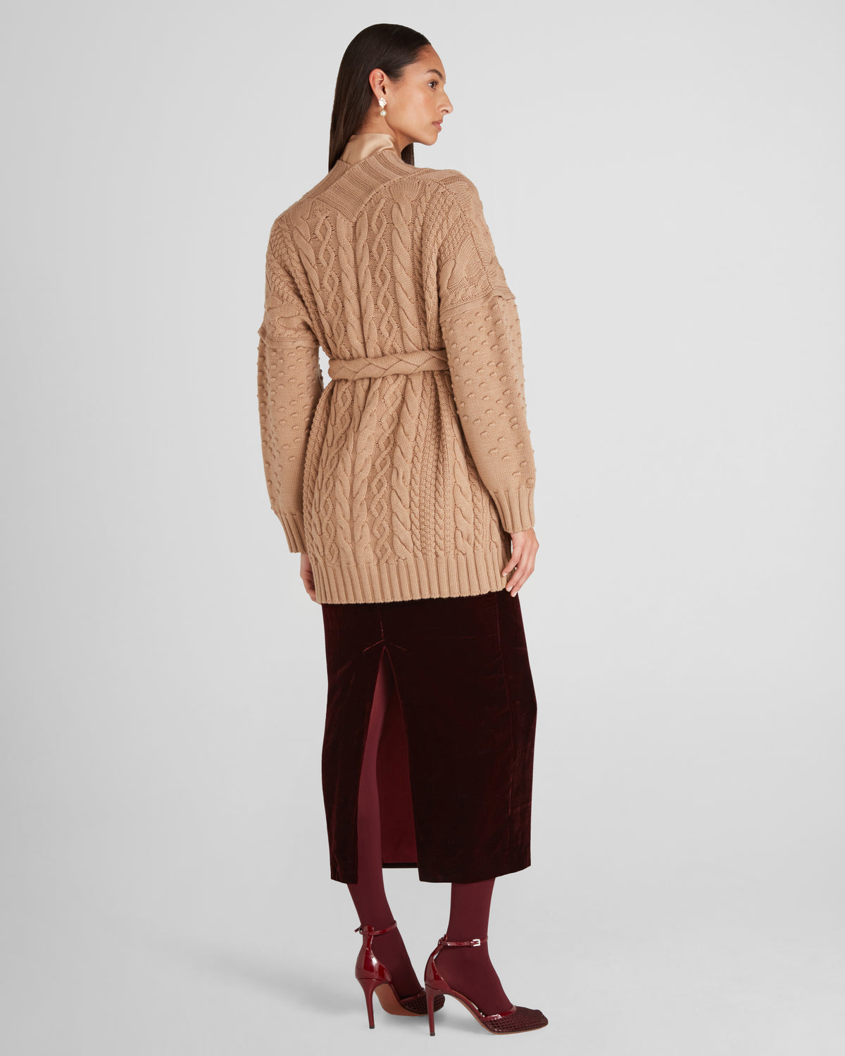 Tracey Belted Cardigan in camel Zegna Cashwool® Merino Wool