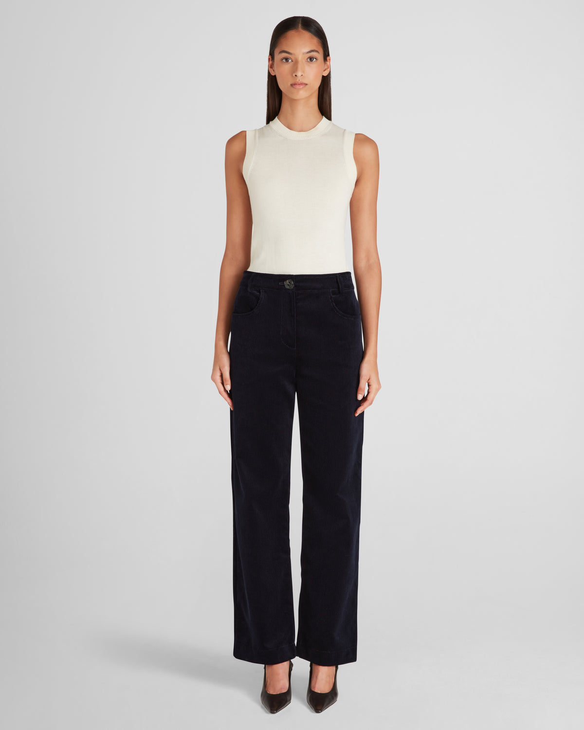 Baar cashmere cotton knit top with a sculptural high neck