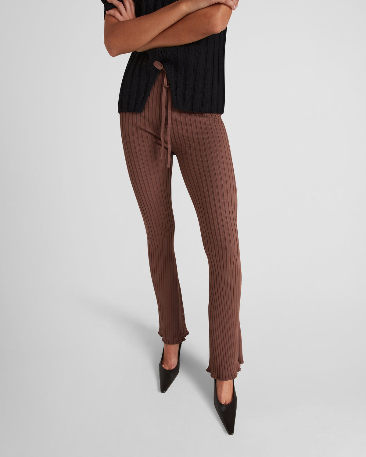Svevo ribbed viscose trousers with a sculptural hem