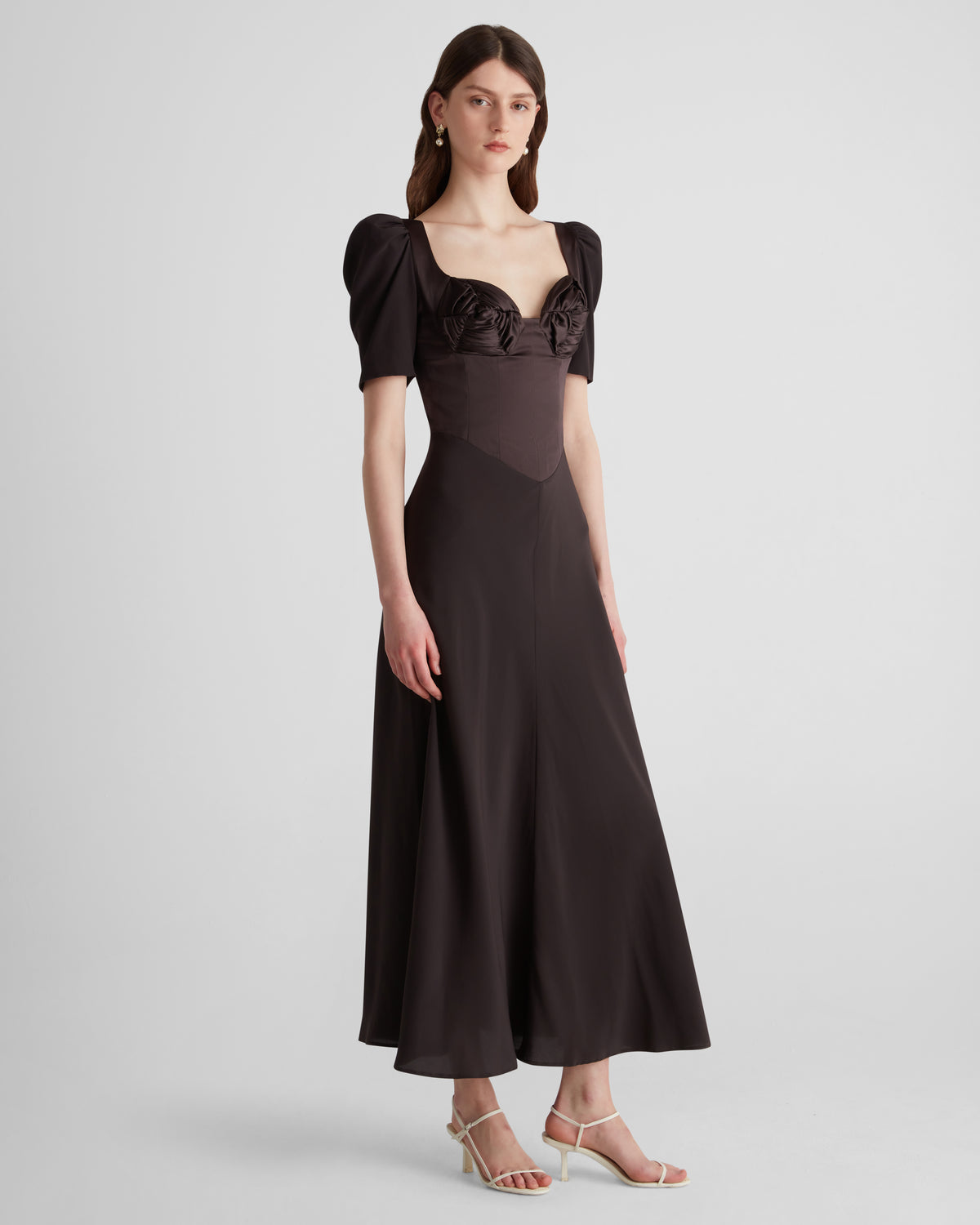 Baccarat Dress in brown Silk Satin and Crepe De Chine