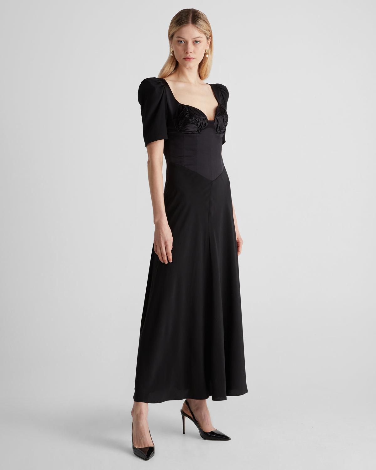 Baccarat Dress in black Silk Satin and Crepe De Chine