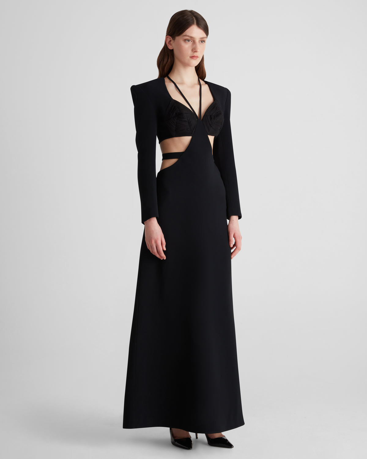 Bruna Gown in black Cady Frisottino and Silk Creponne