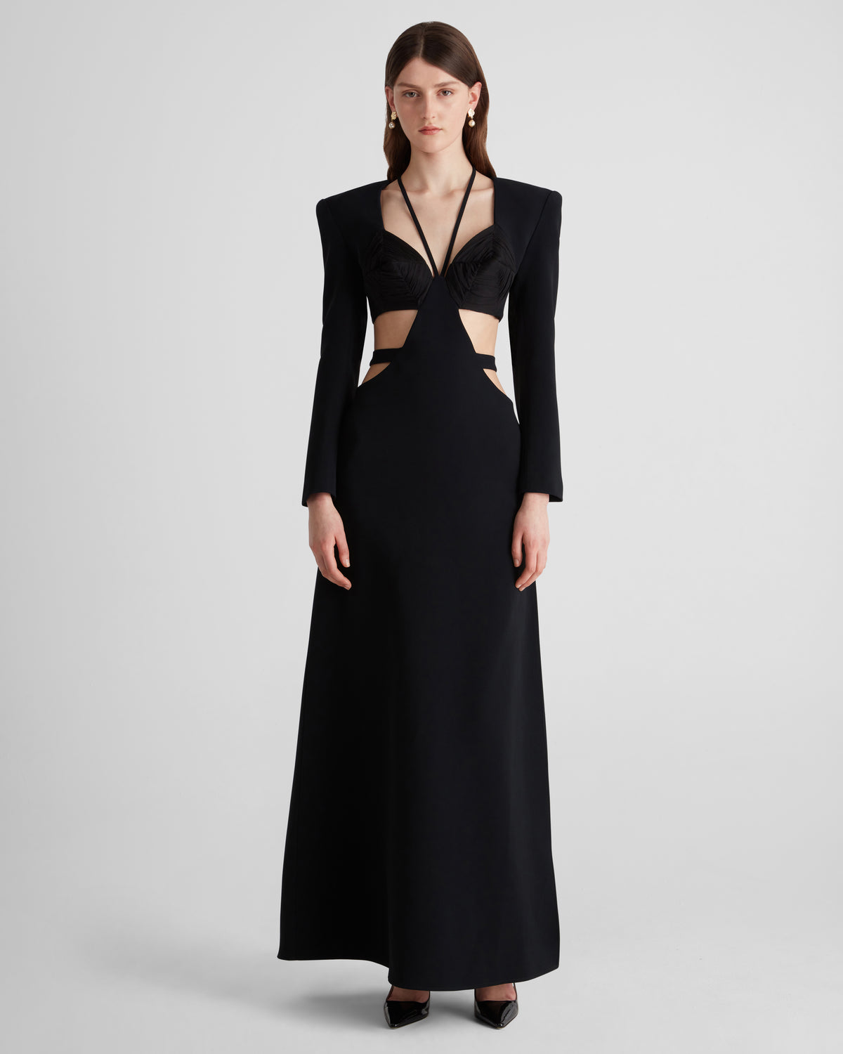 Bruna Gown in black Cady Frisottino and Silk Creponne