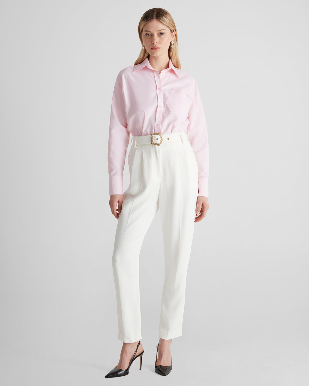 Guttuso trousers with a belted waist and sculptural pleats