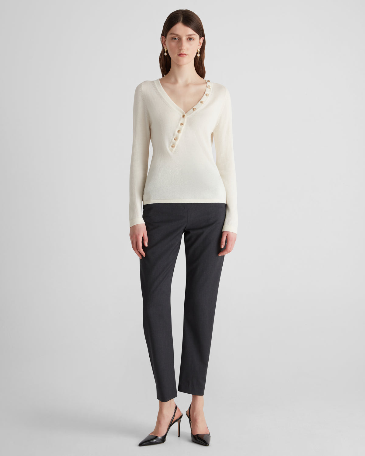 Rotella knit top with a sculptural v-neck in cashmere blend