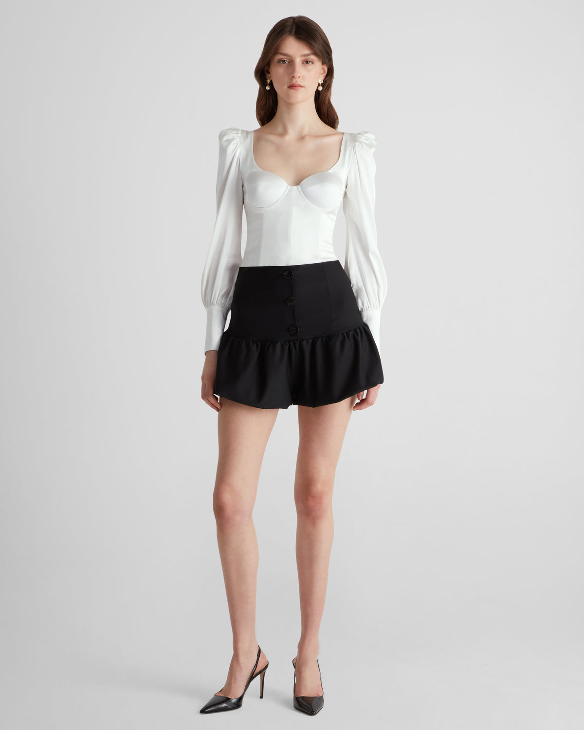 Morandi blouse with a sculptural silk satin corset