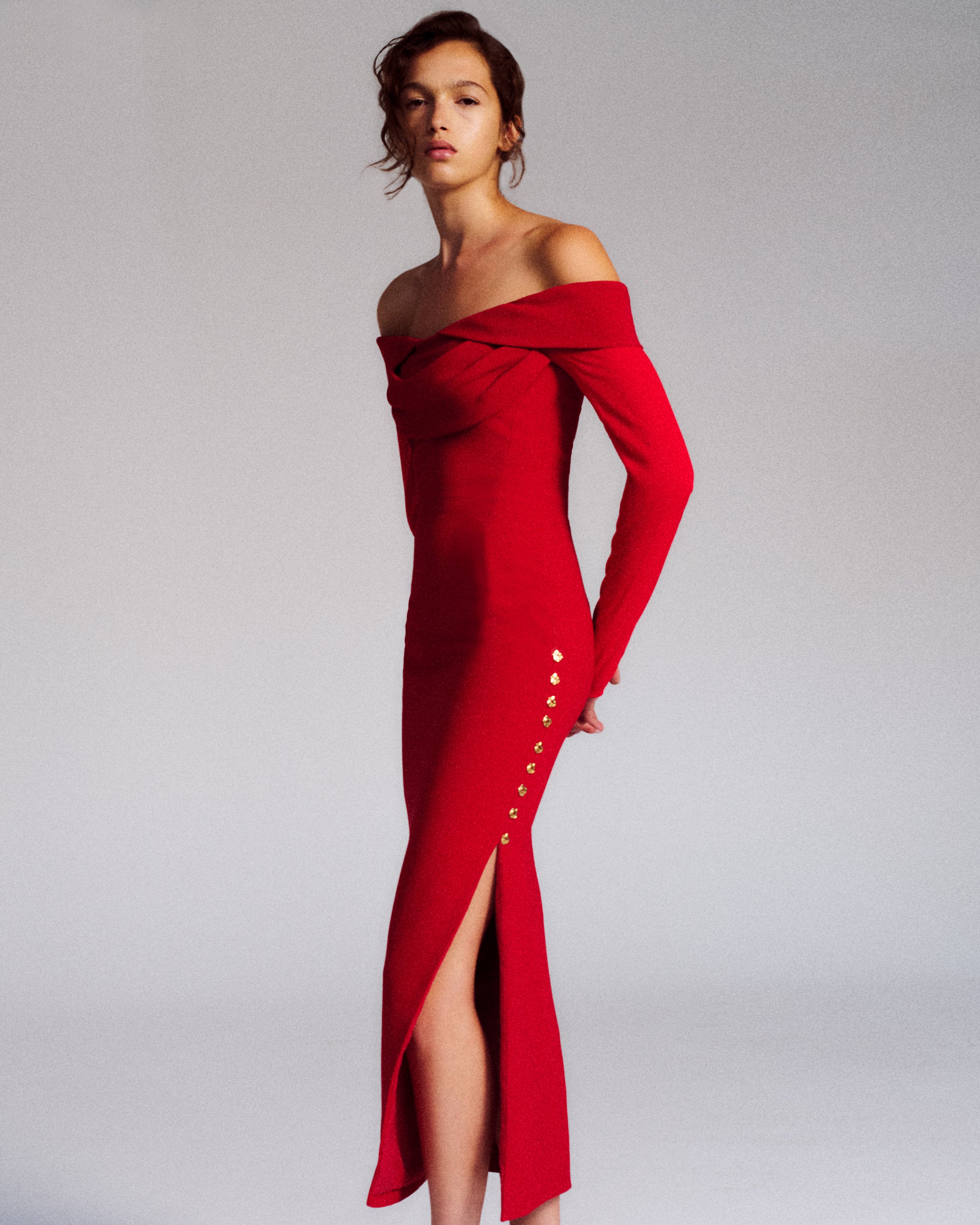 Halsey Dress in red Cady Frisottino and Silk Georgette
