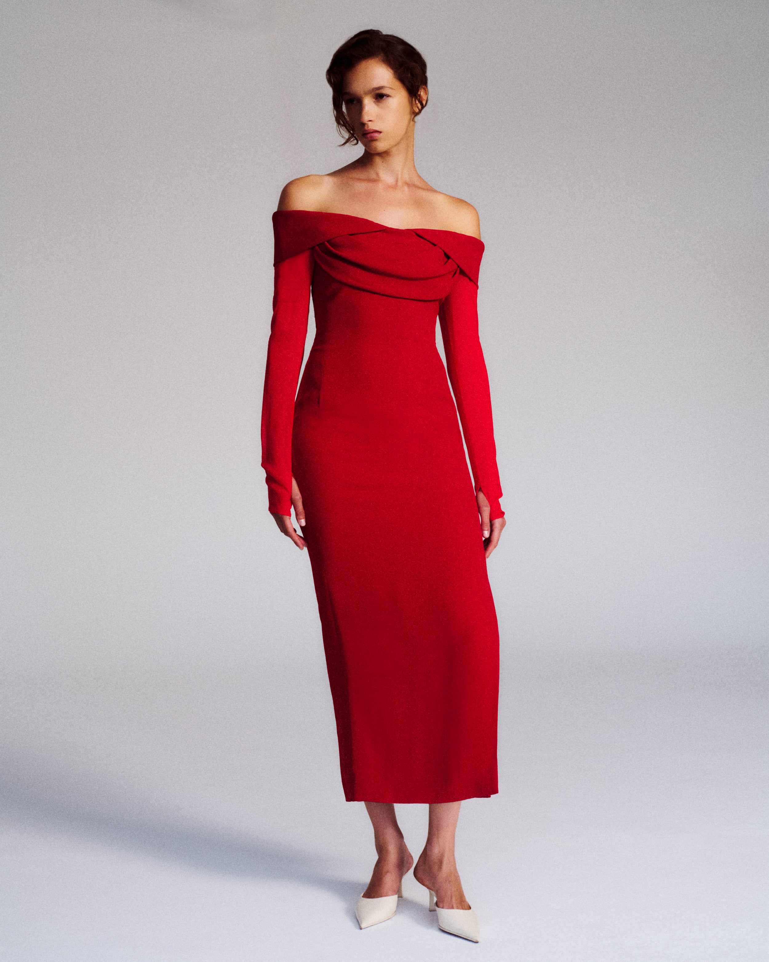 Halsey Dress in red Cady Frisottino and Silk Georgette