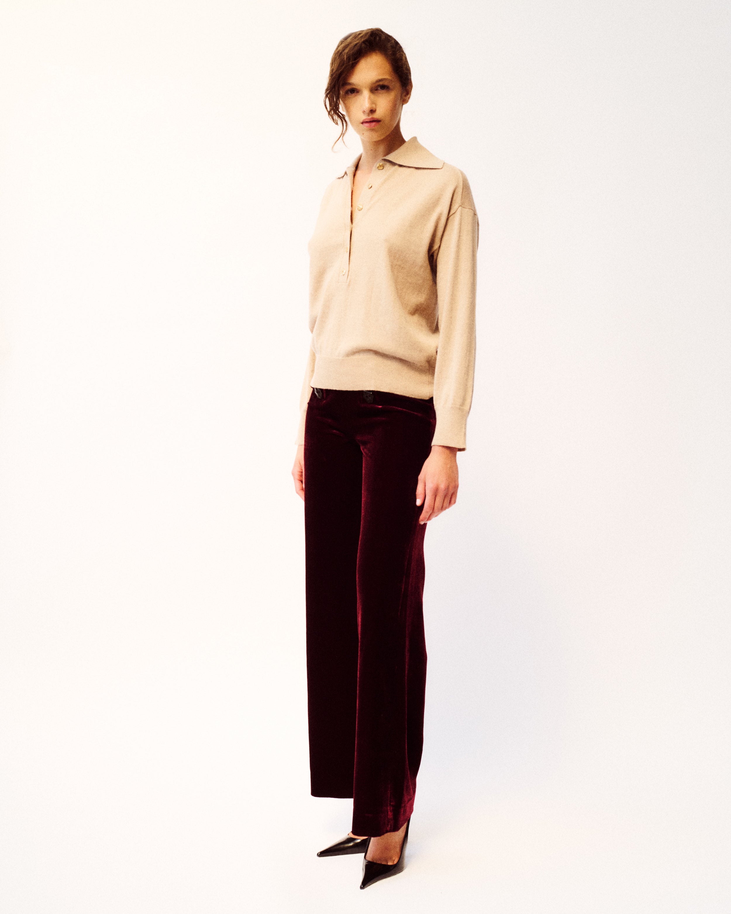 Ansel Knit Polo Sweater in beige Cashmere-Cotton