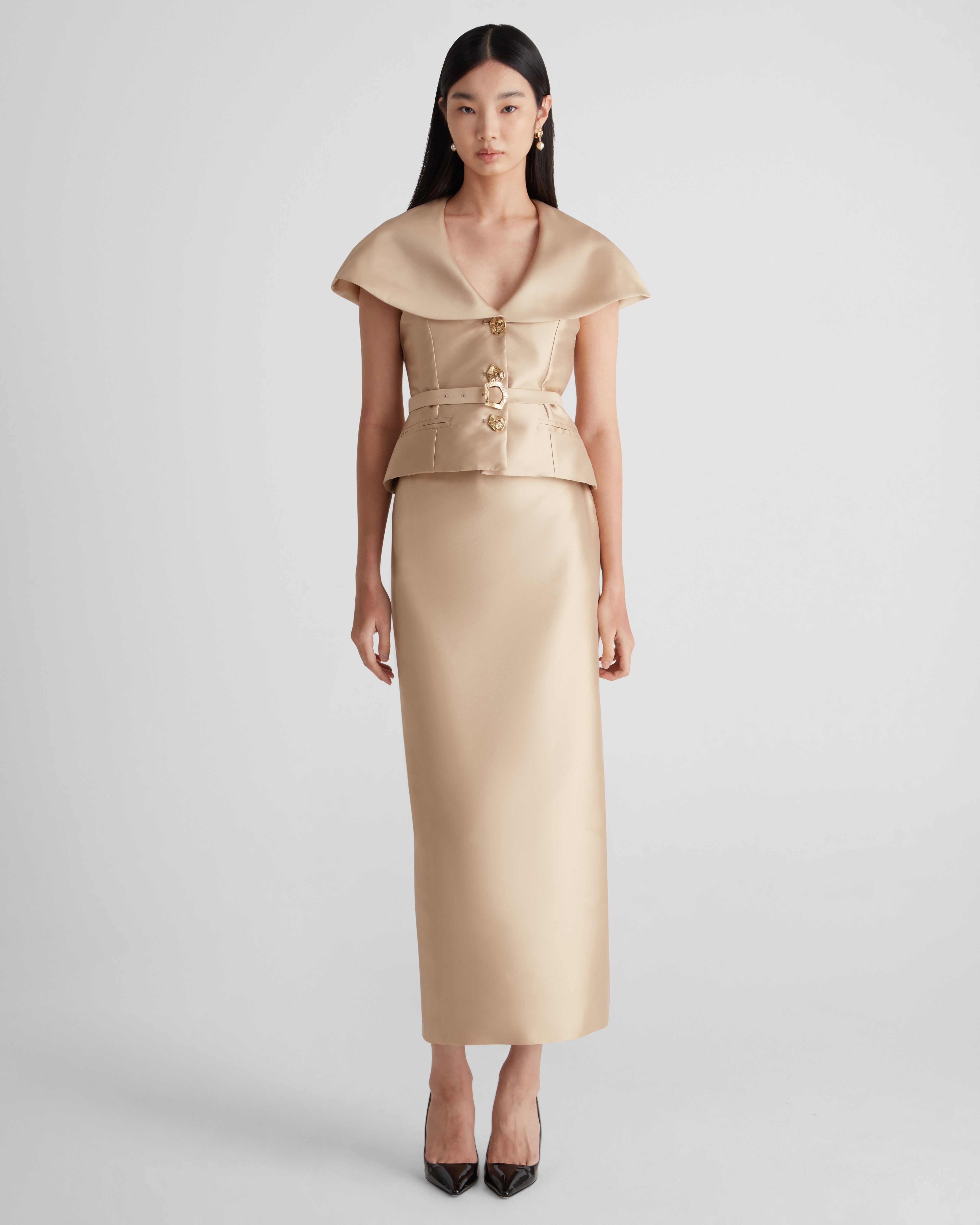 Manuela silk mikado tuxedo dress of structured intent
