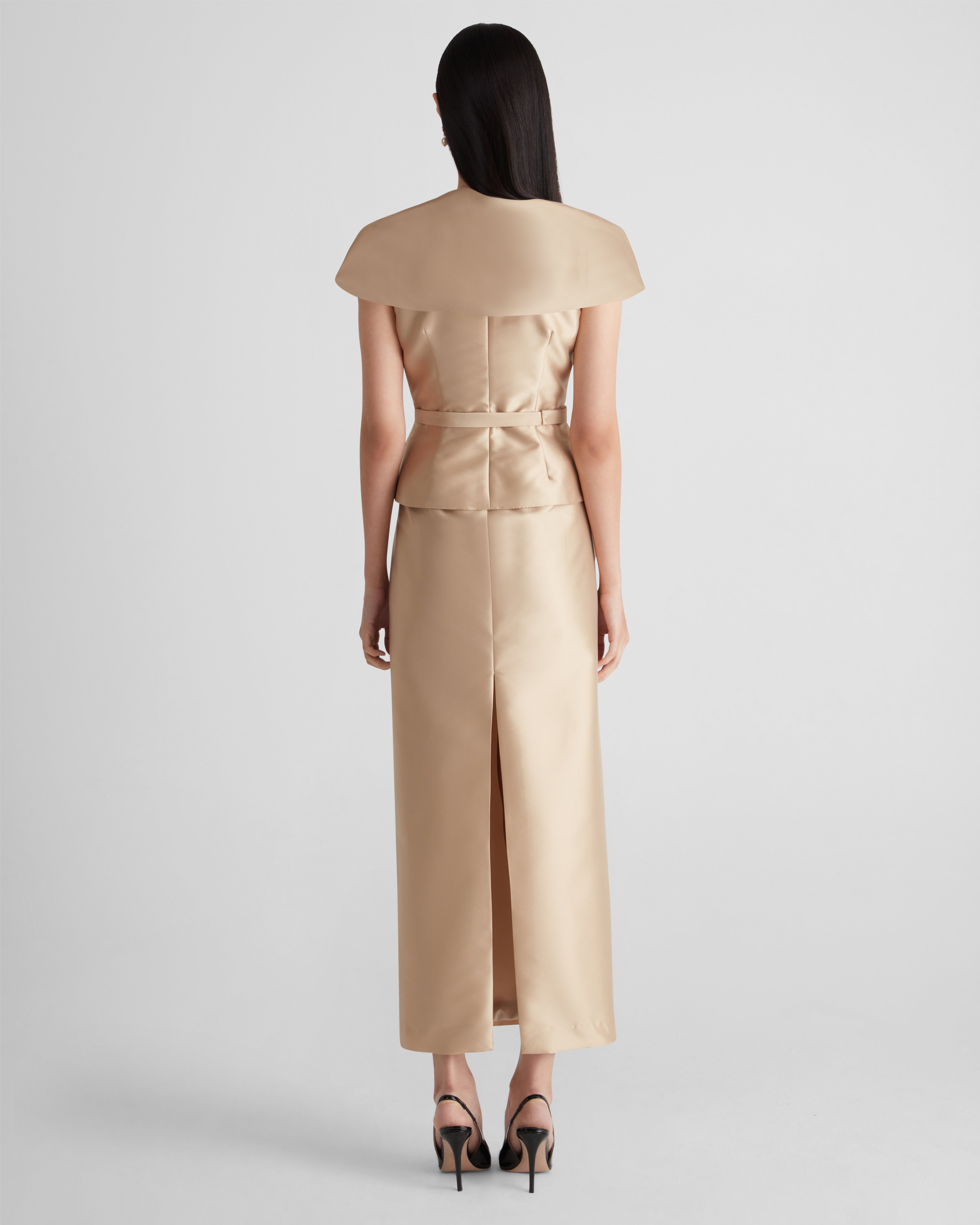 Manuela silk mikado tuxedo dress of structured intent