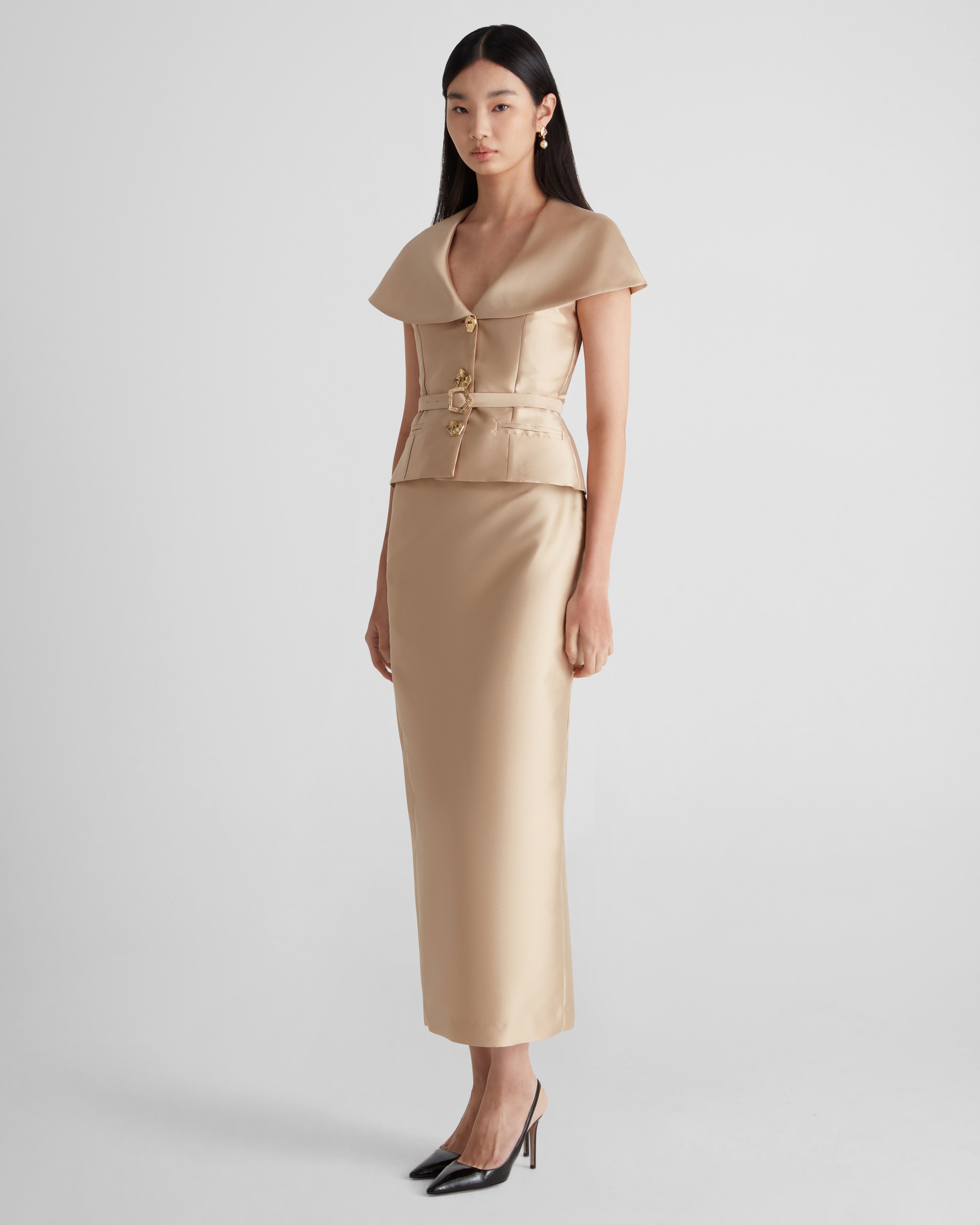 Manuela silk mikado tuxedo dress of structured intent