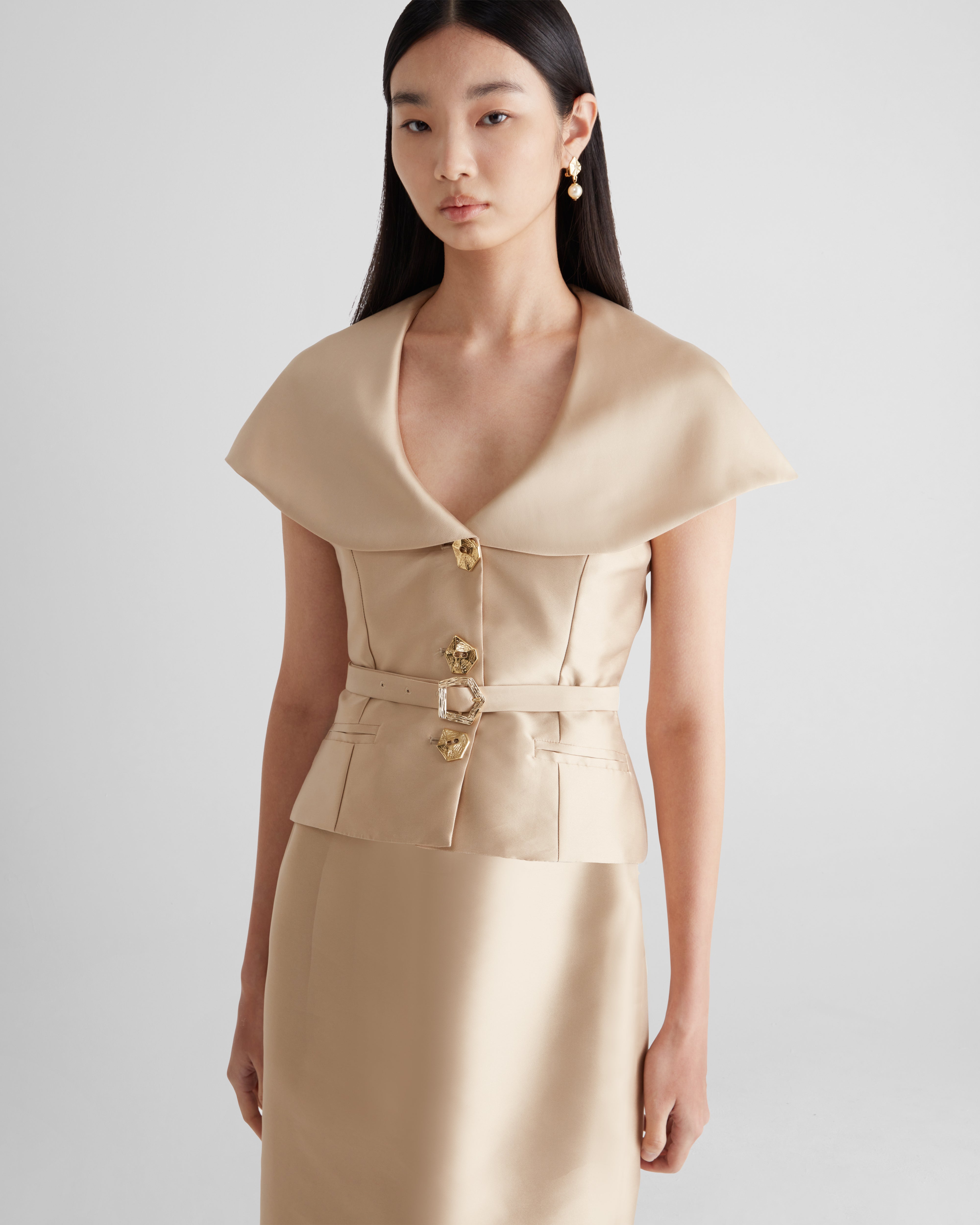Manuela silk mikado tuxedo dress of structured intent