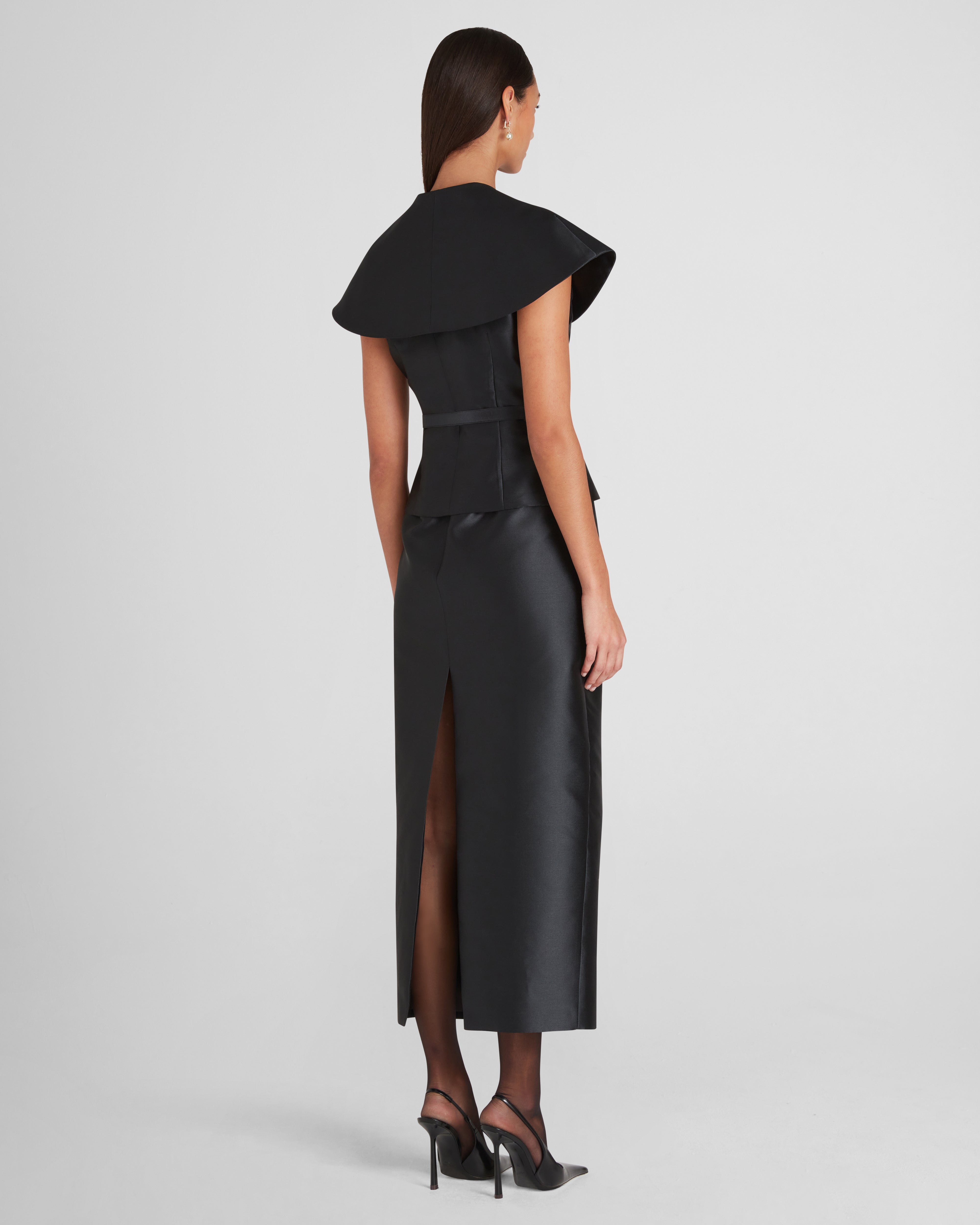 Manuela belted tuxedo dress in sculptural silk mikado