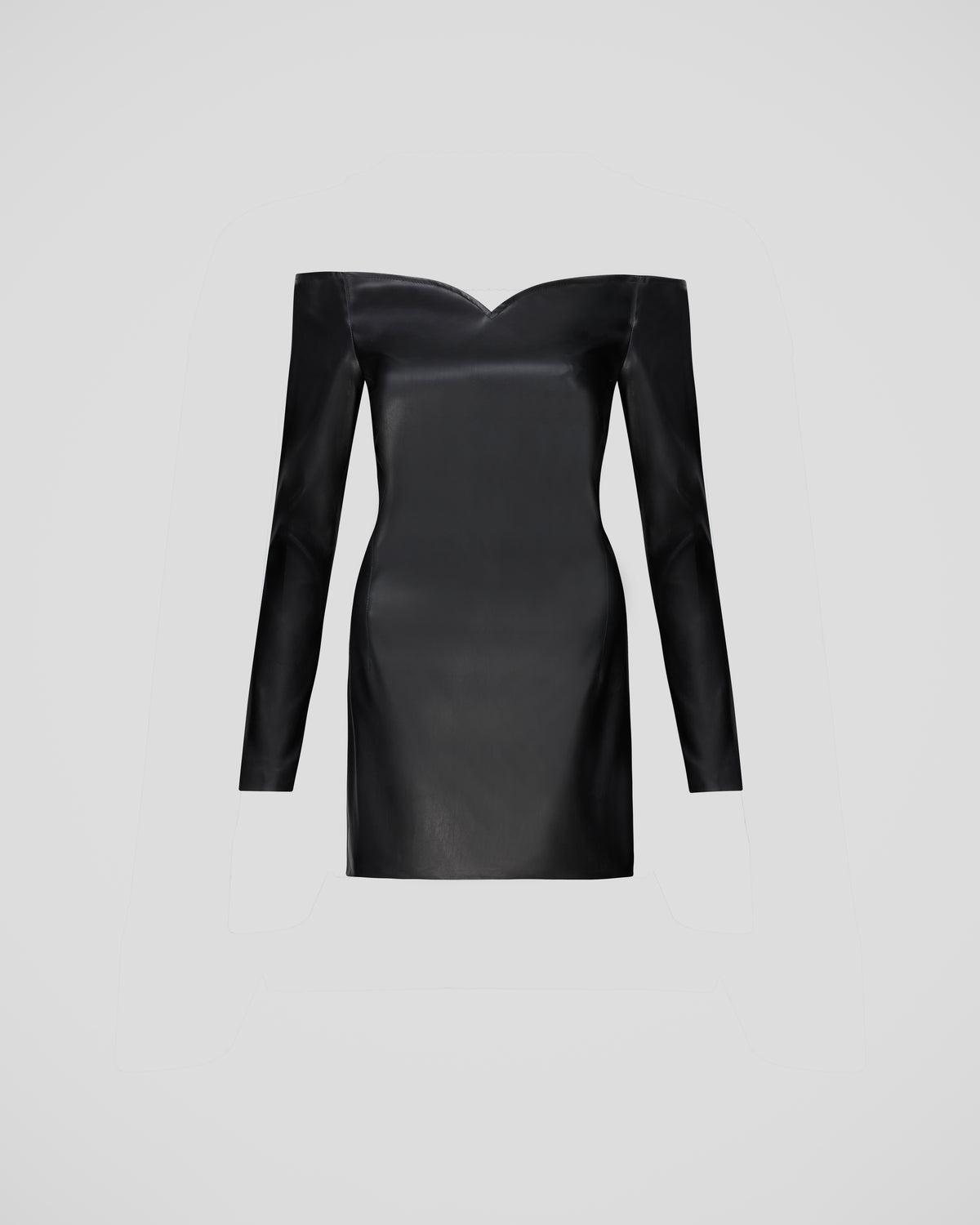 Marino dress in eco-leather with a sculptural neckline