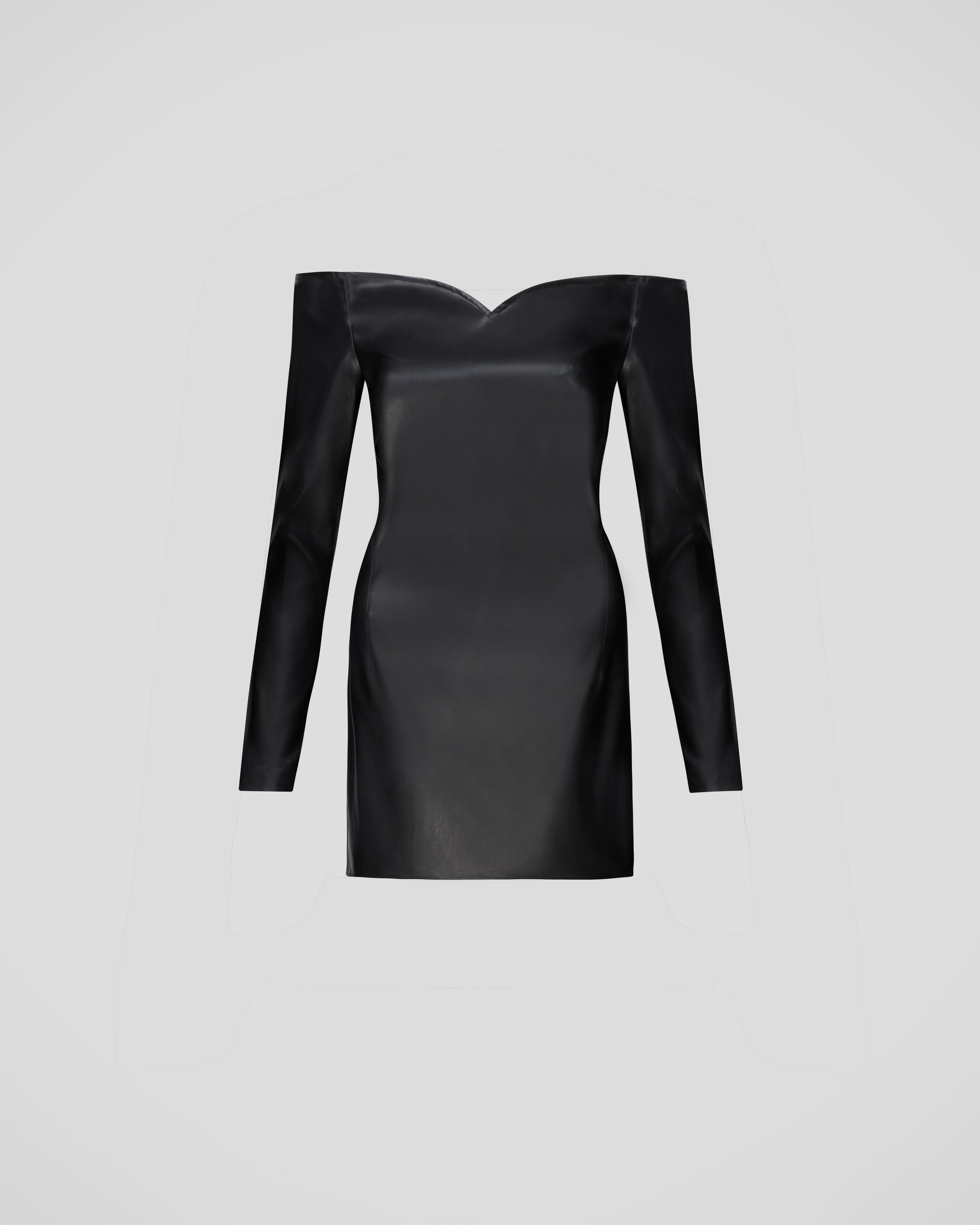 Marino dress in eco-leather with a sculptural neckline