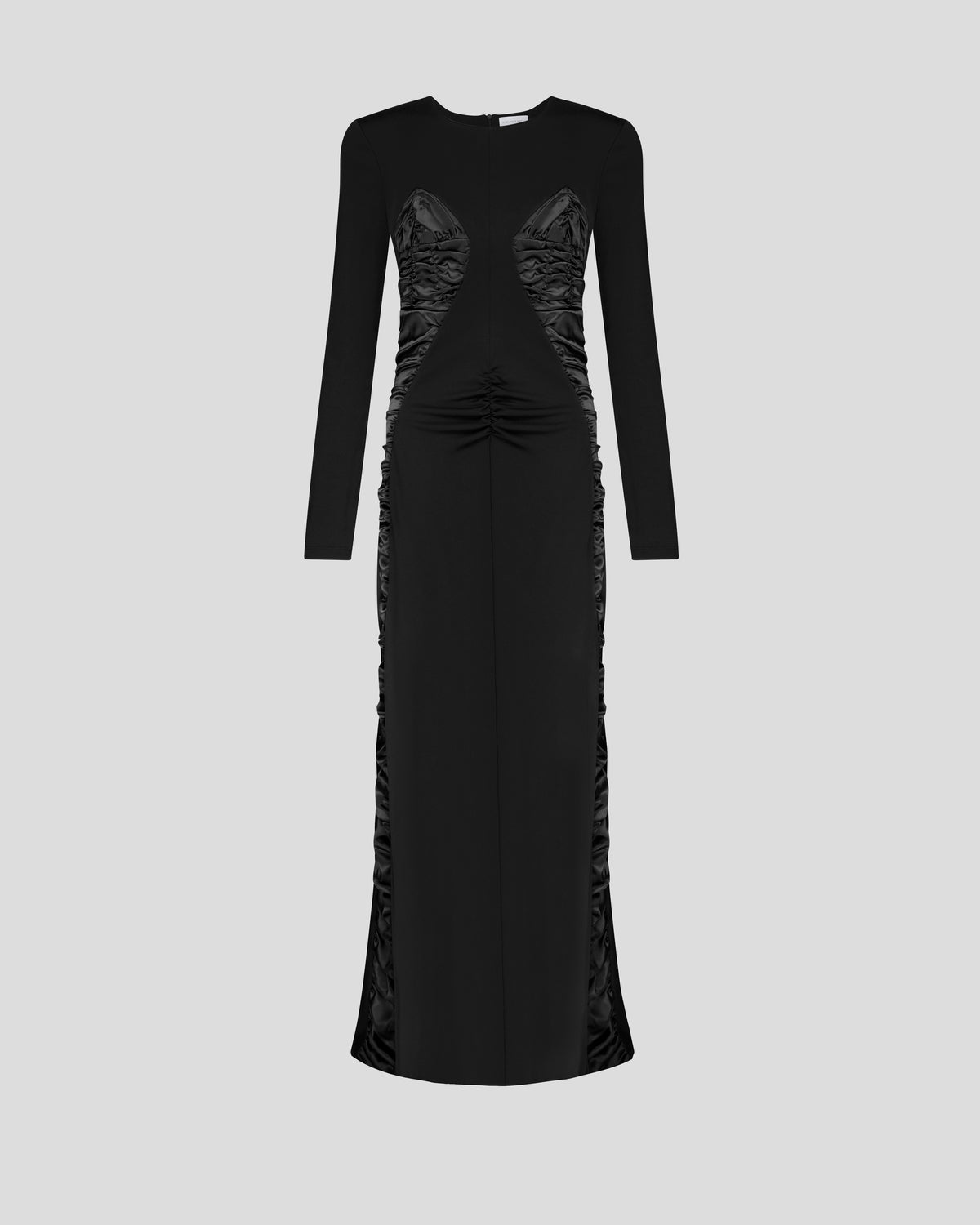 Mengoni maxi dress with sculptural silk and a boat neckline