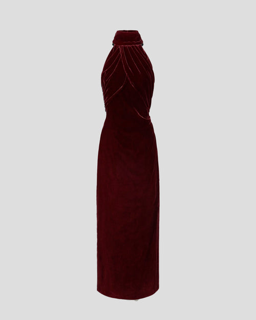 Merisi dress in silk velvet with a sculptural halterneck