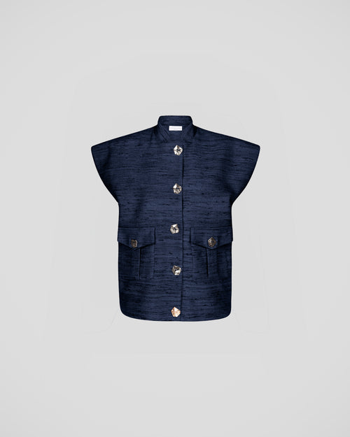 Milly waistcoat in silk tweed with a sculptural collar