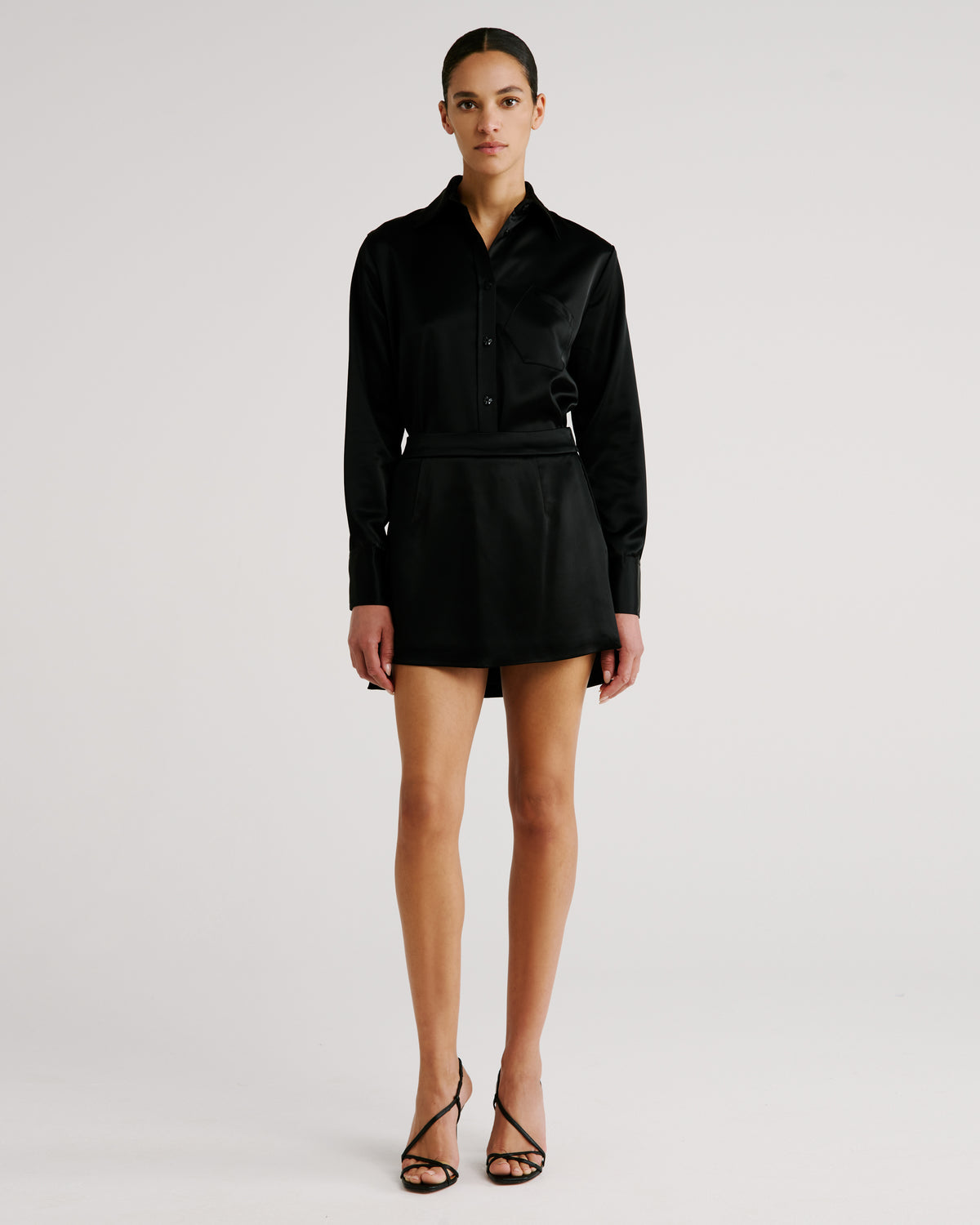 Minnie Skort in black Cady Satin