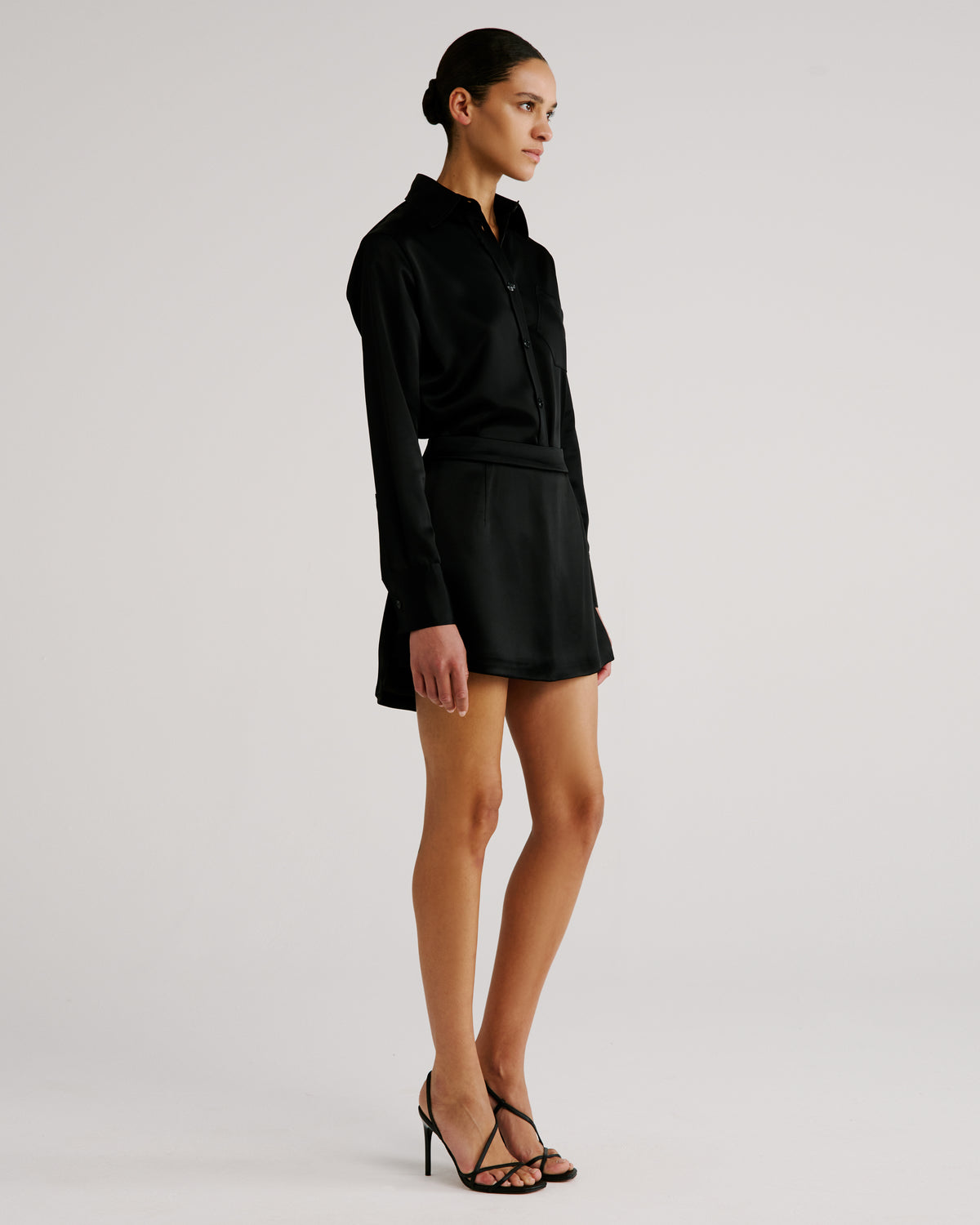 Minnie Skort in black Cady Satin