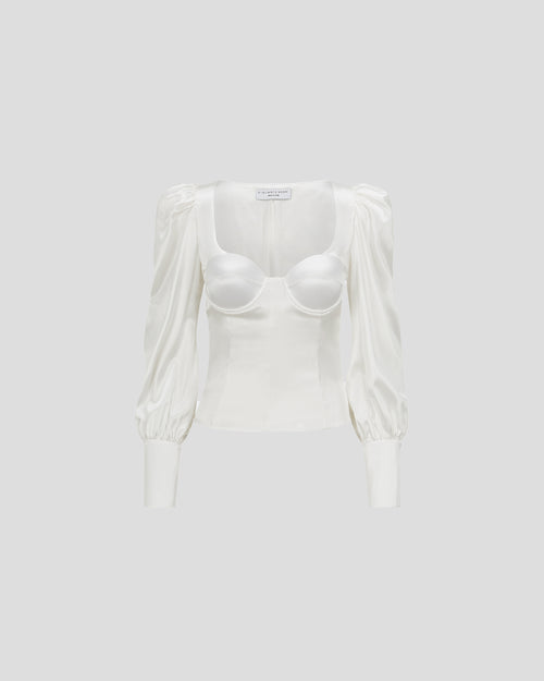 Morandi blouse with a sculptural silk satin corset