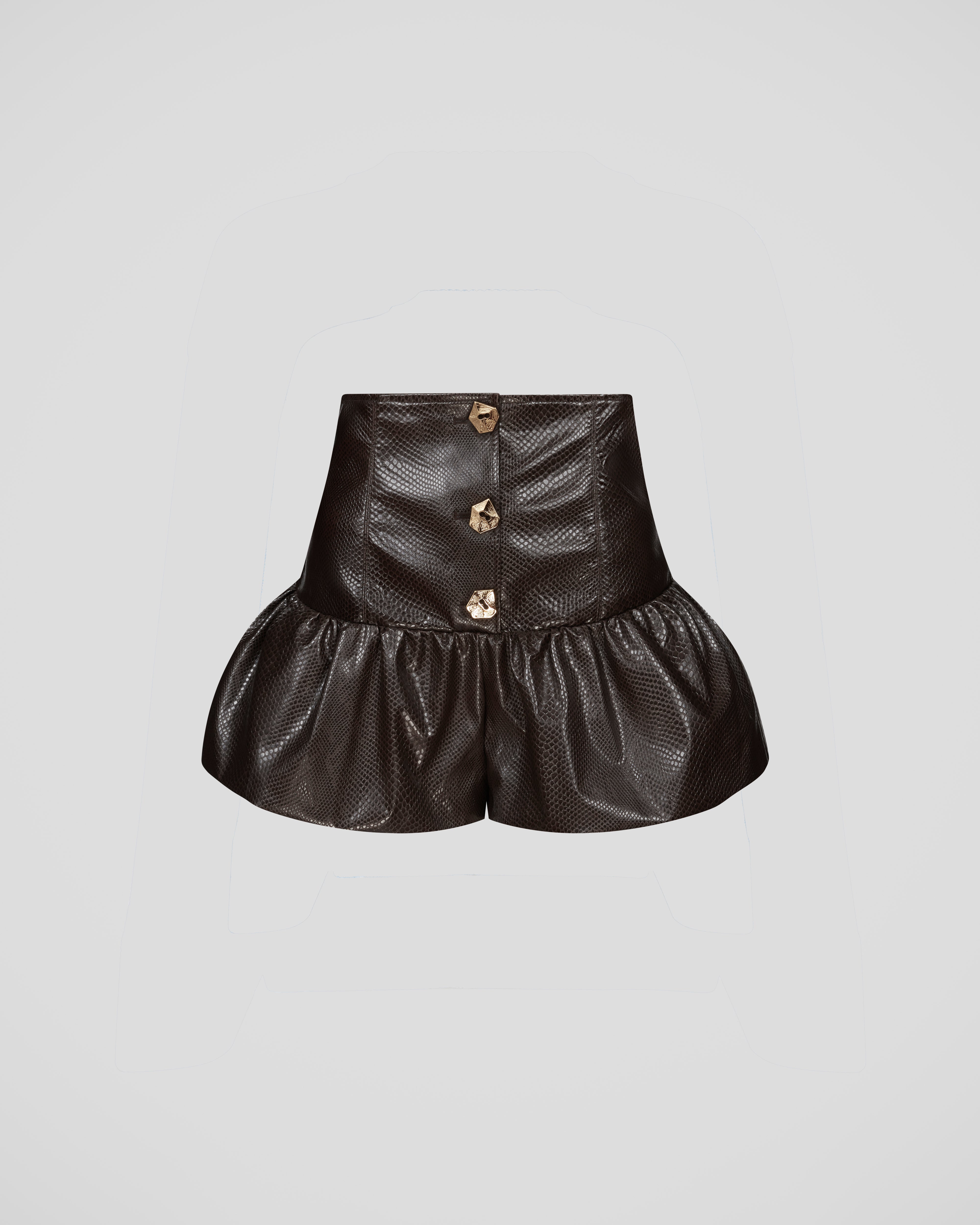 Morocco shorts in snake eco-leather with a flared peplum