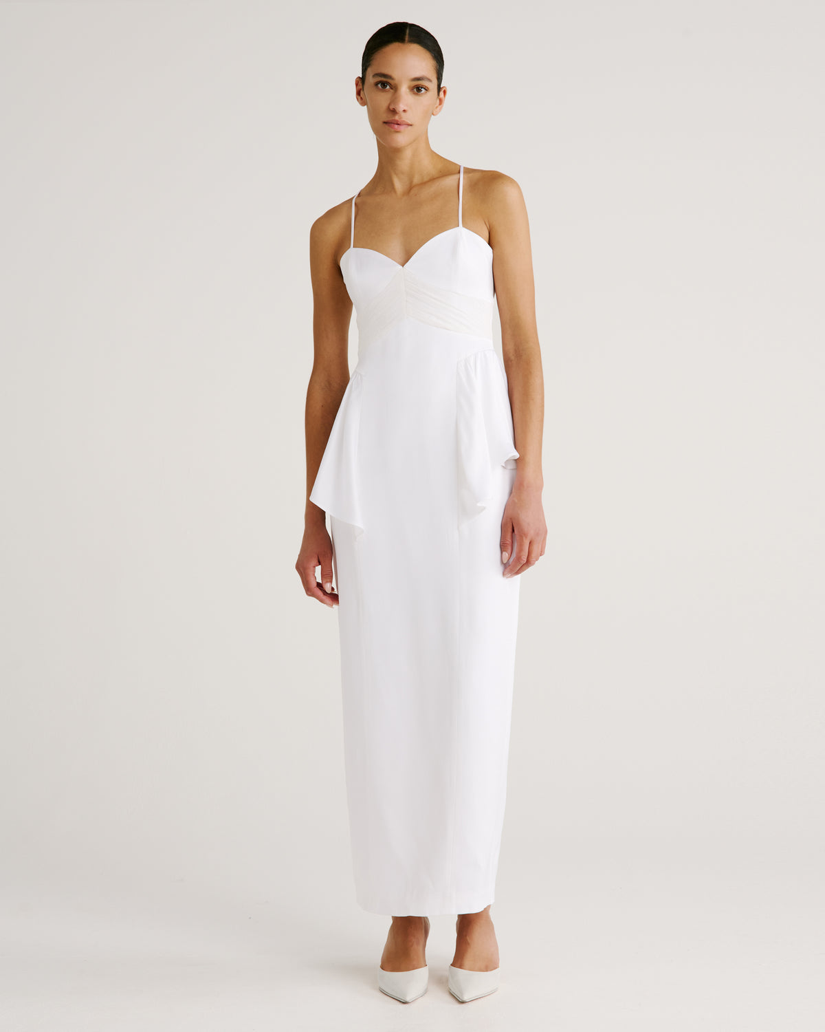 Newton Dress in white Sable Cady and Silk Creponne