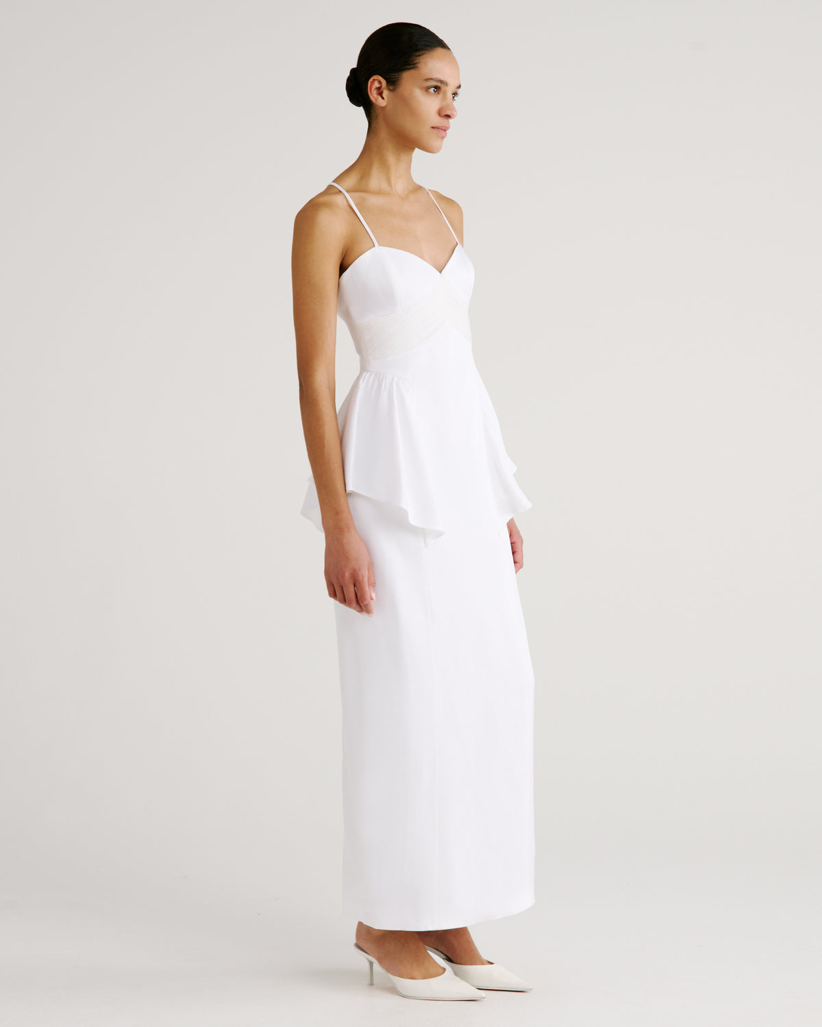 Newton Dress in white Sable Cady and Silk Creponne