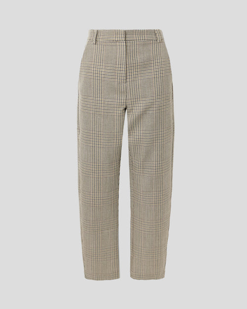 New York trousers in houndstooth wool with a sculptural leg