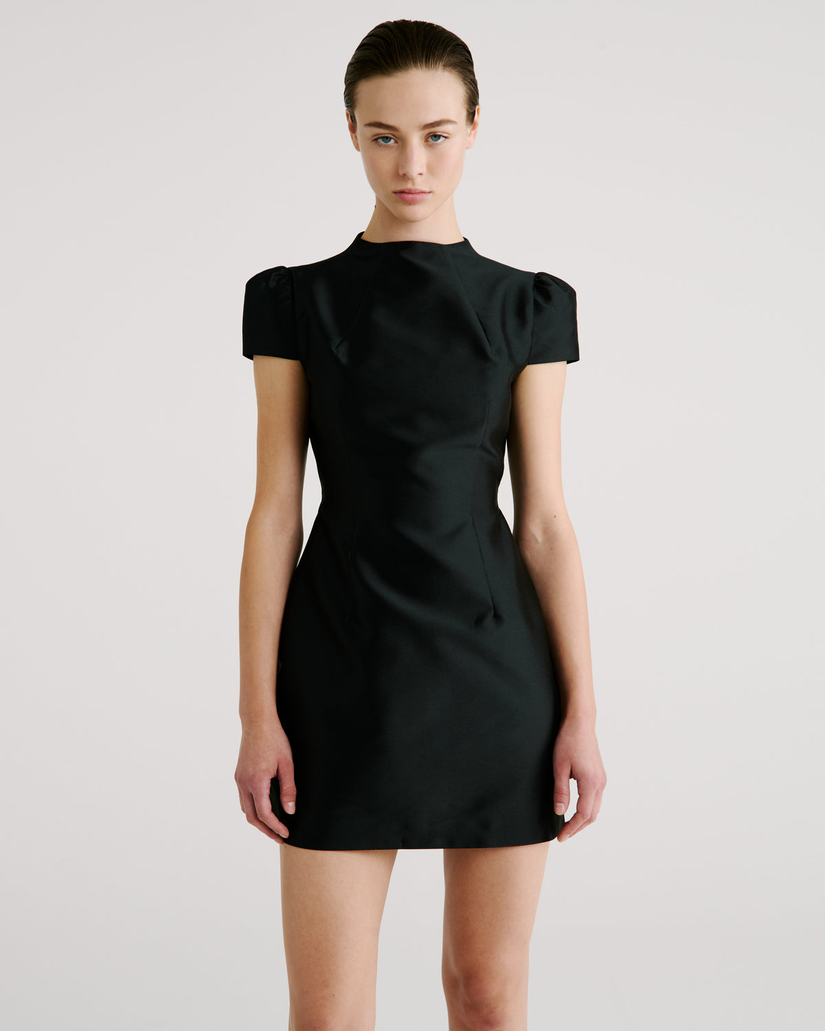 Nilufar Dress in black Silk Mikado