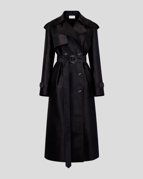 Norah trench coat with a sculptural silk mikado silhouette