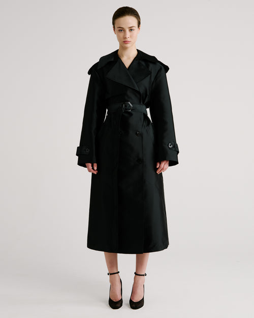 Norah Trench Coat in black Silk Mikado