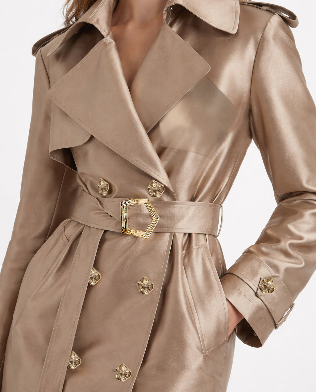 Norah trench coat in silk mikado with a sculptural form