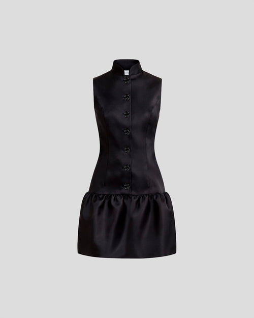 Paris dress in silk mikado with a sculptural peplum hem