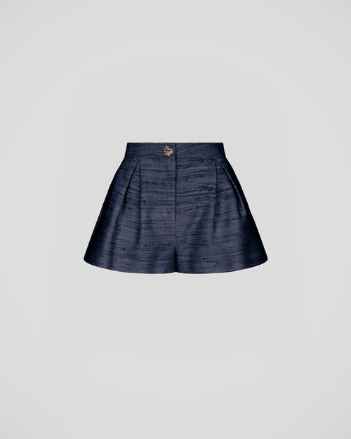 Pasolini shorts in silk tweed with sculptural pleats
