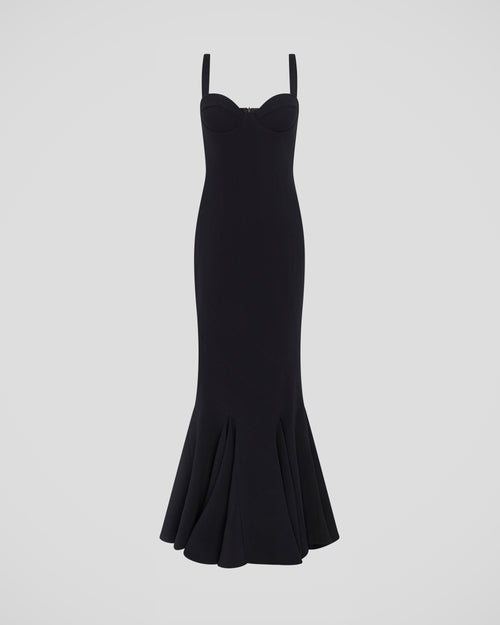 Petrarca dress in sable cady with a sculptural bodice