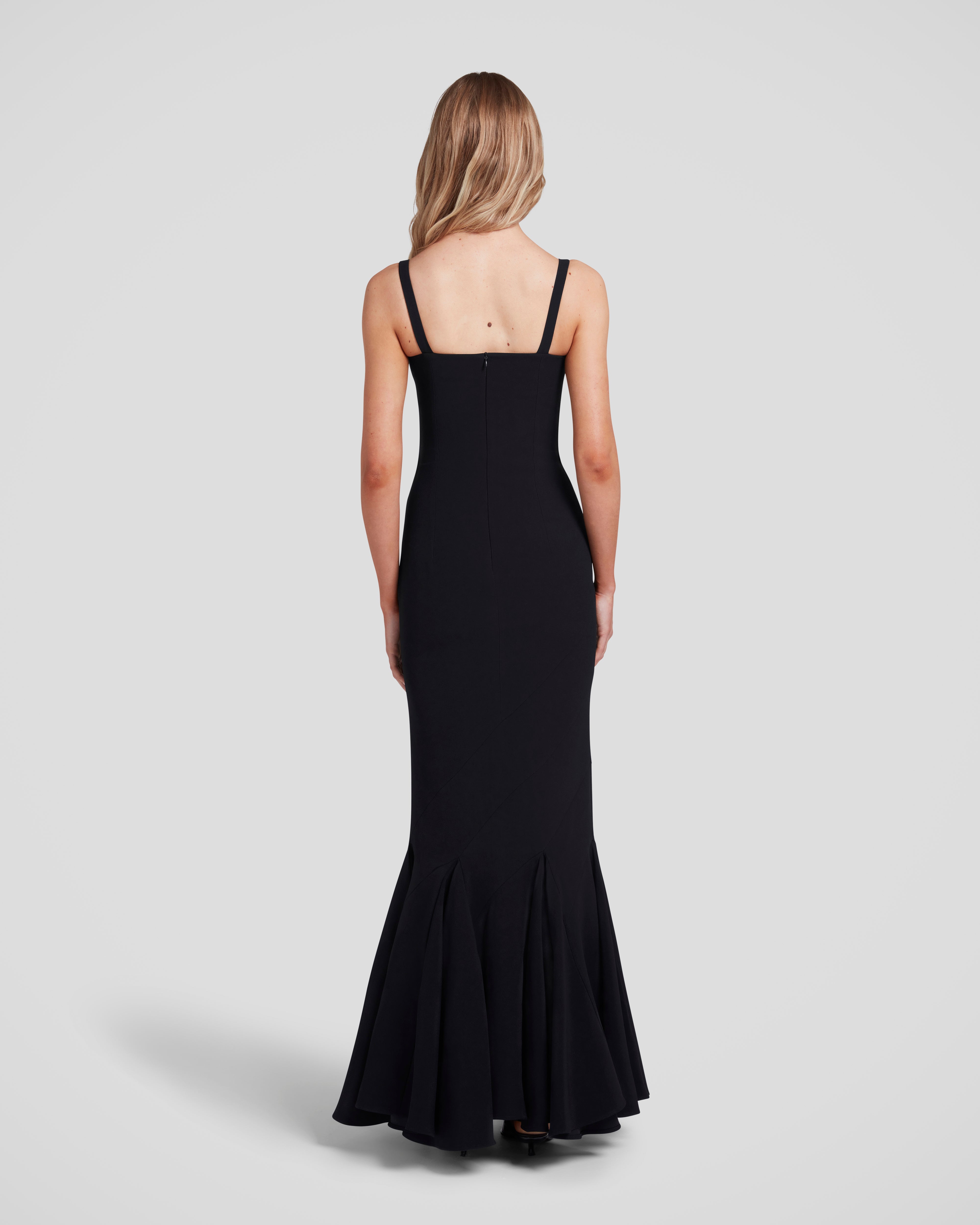 Petrarca dress in sable cady with a sculptural bodice