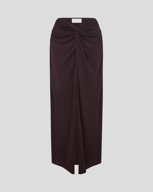 Rebecca skirt with a sculptural twist knot and centre split