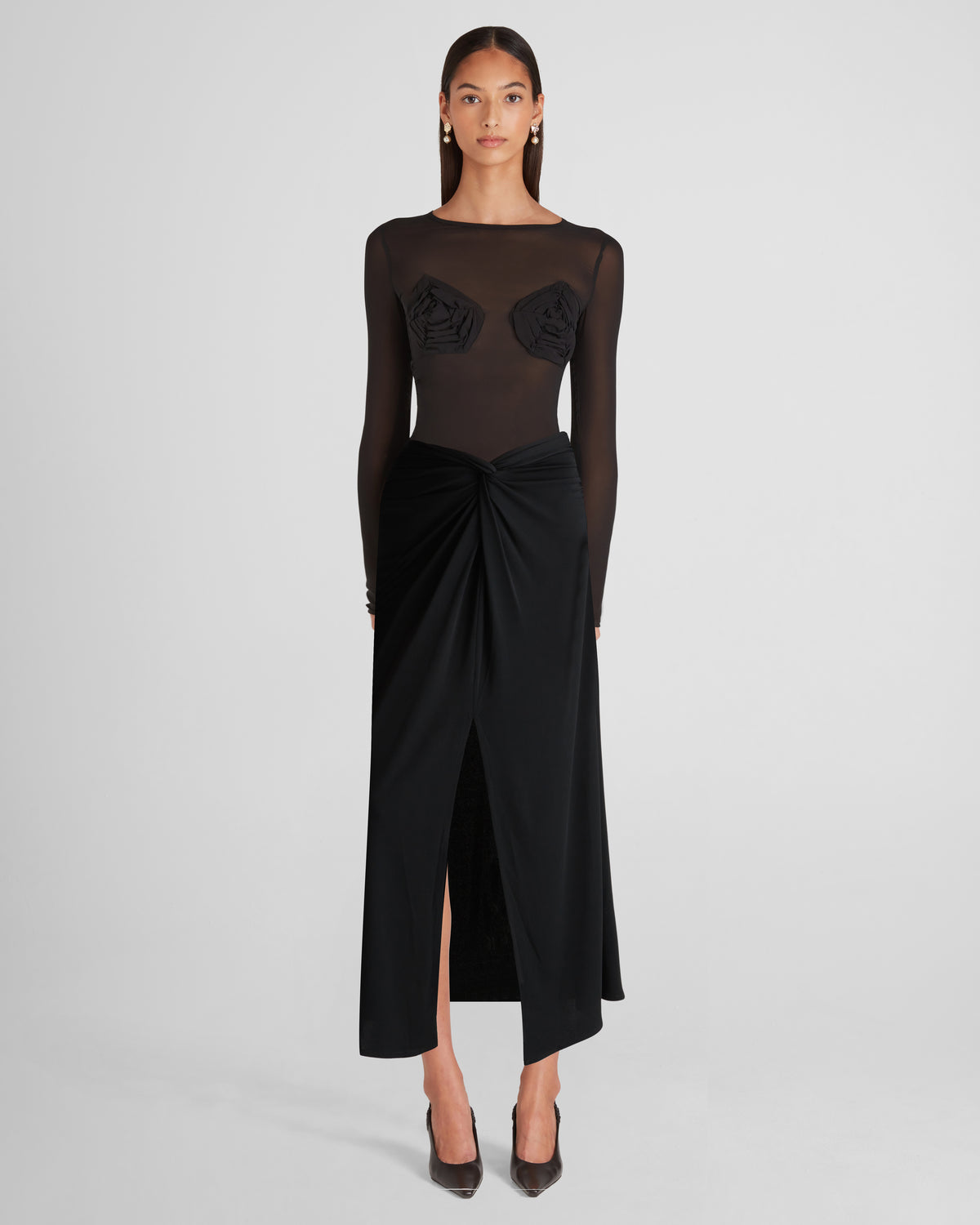 Doria top in sheer silk-georgette with sculptural ruching
