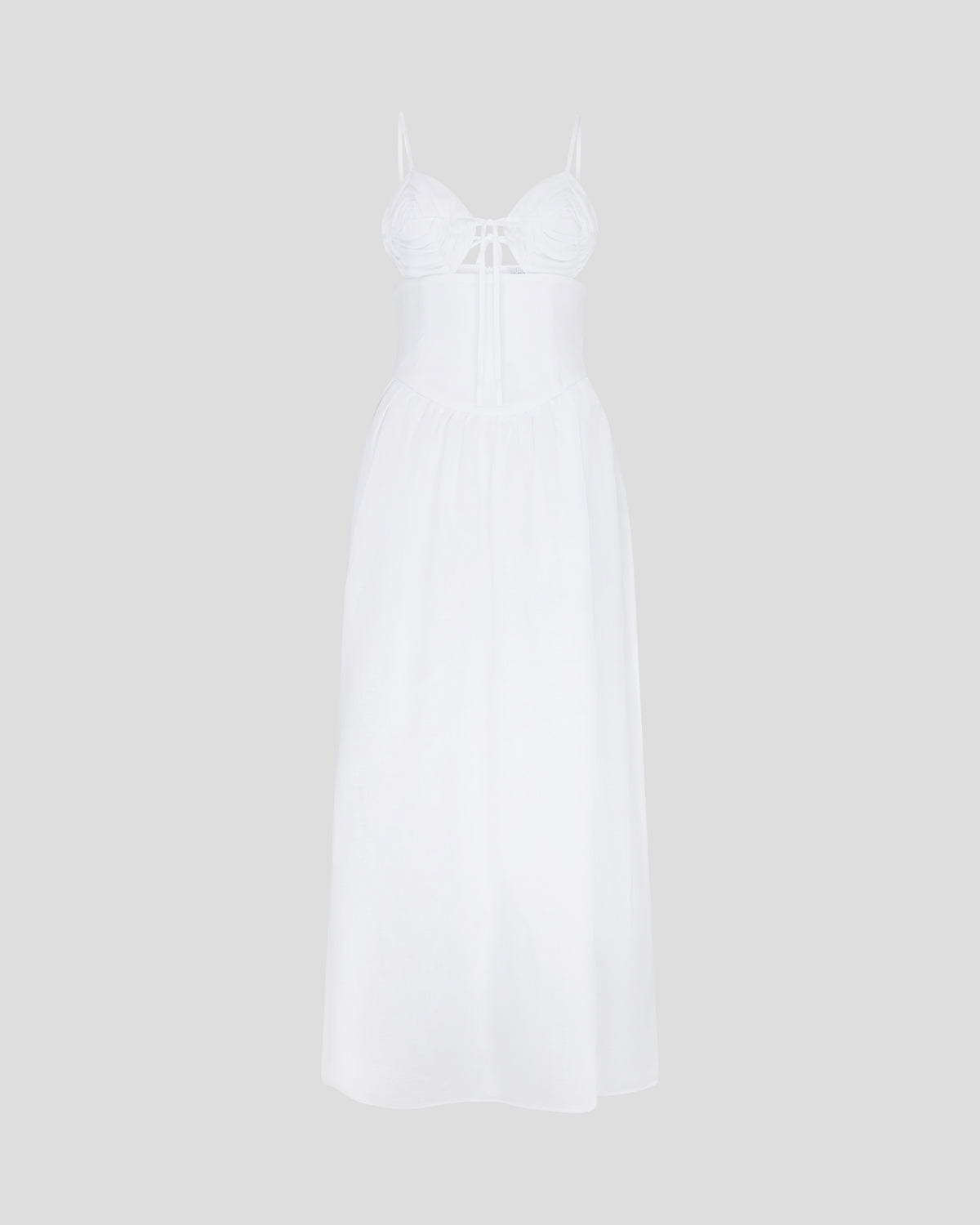 Regina dress in sculptural linen with an embroidered bodice