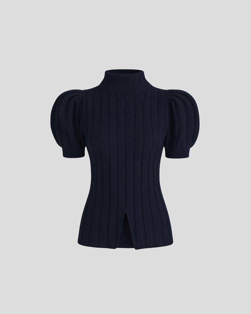 Riley knit top in Zegna merino wool with sculptural sleeves