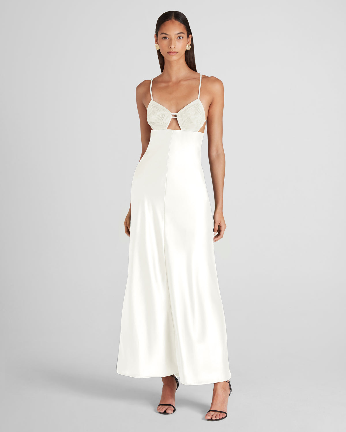 Rodari gown with a sculptural drape in silk and cady satin