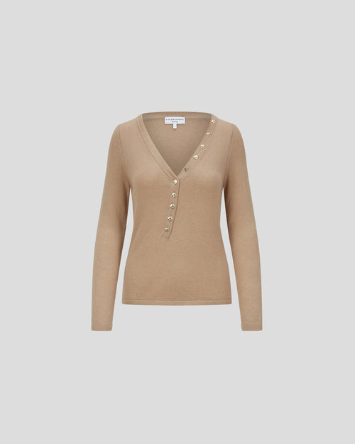 Rotella top with a sculptural V-neck and cashmere blend